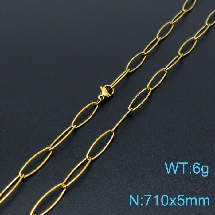 European And American Style Fashion Simple Titanium Steel Oval Ring Clavicle Chain Necklace 1081ff53 eca0 4371 bf47 71201061e