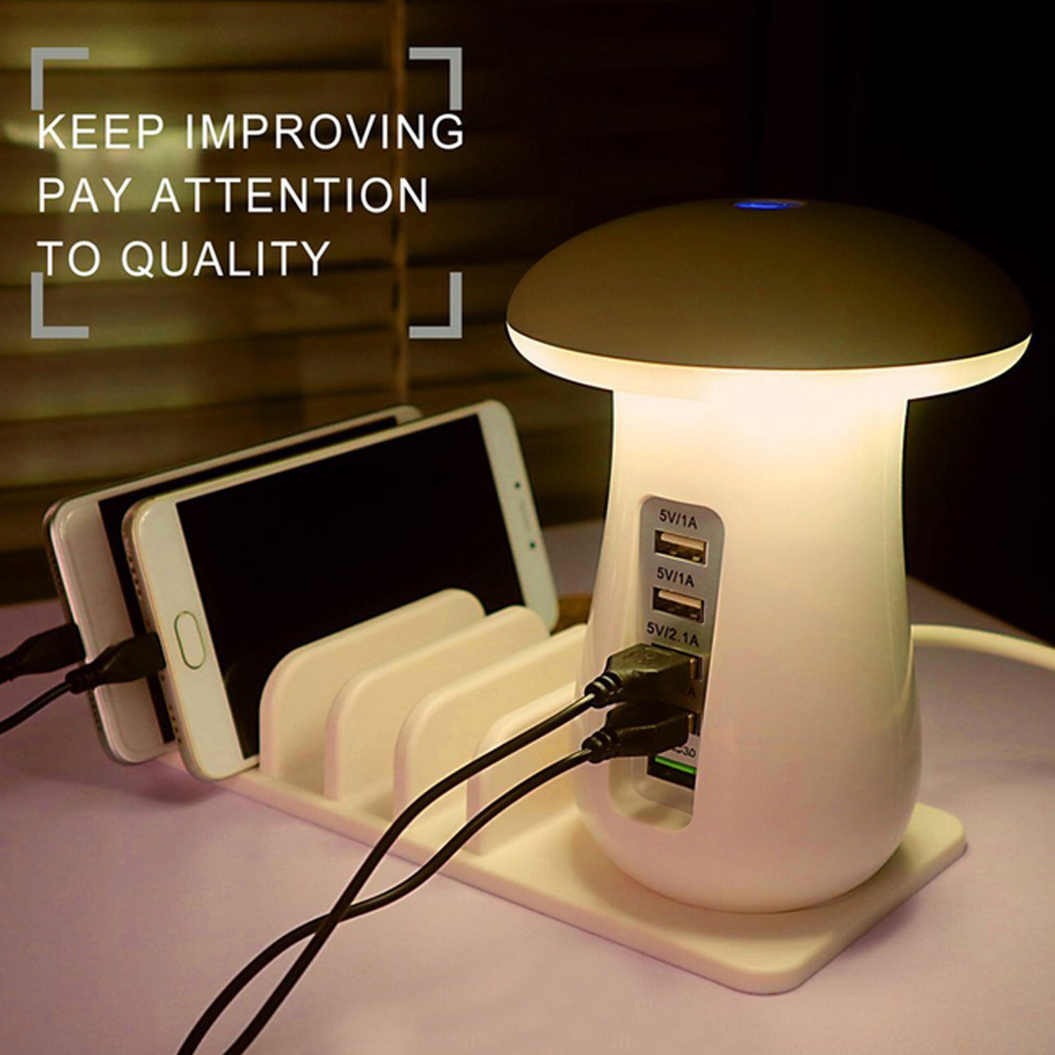 Compatible With Besegad Mushroom LED Light Lamp USB Charging Dock Station Organizer With 5-Port For Galaxy Smart Tablet - 图片 3