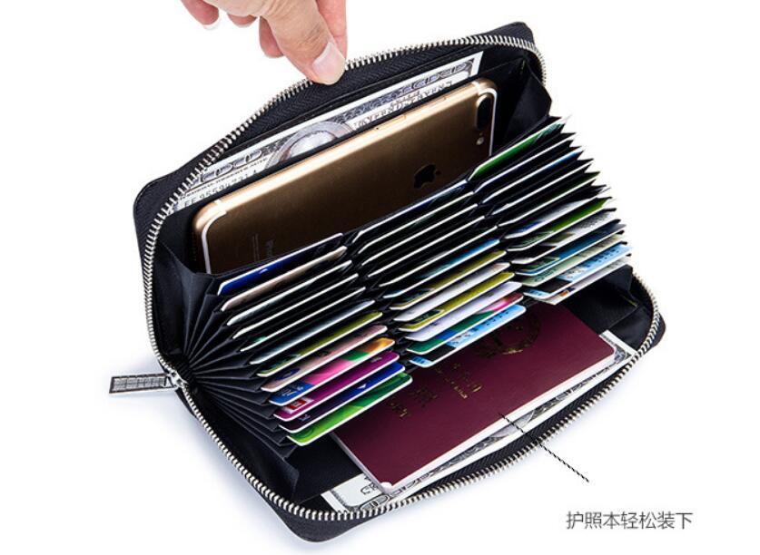 Rfid Many Departments Men Wallet Cow Genuine Leather 36 Slots Card Holder Cell Phone Pocket Male Wallets Clutch Man Long Purs