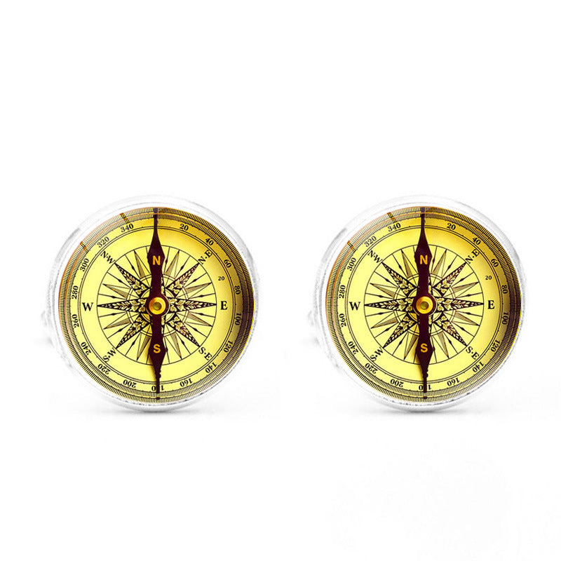Fashion Compass Time Gem Metal Cufflinks 10838072451833