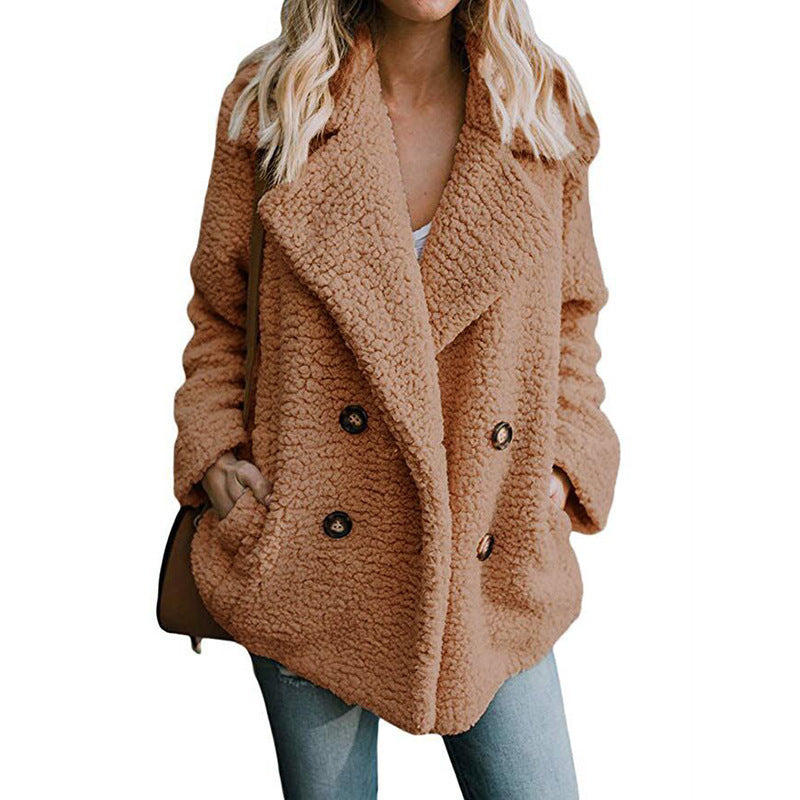 Autumn and Winter Women's Plush Button Lapels Pocket Coat Shirt 108617526144
