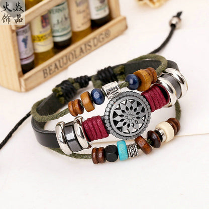 new retro multi-layer beaded bohemian bracelet manufacturers supply hand-woven leather bracelet wholesale 1091182336976