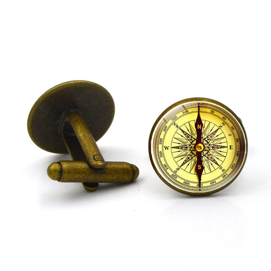 Fashion Compass Time Gem Metal Cufflinks 10921551279431