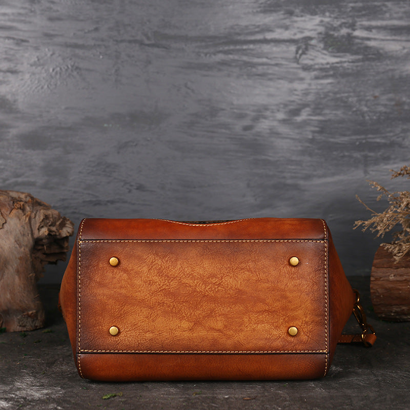 Genuine Embossed Leather Messenger Top Handle Bag Retro Handbag Totem Pattern High Quality Natural Skin Women Shoulder Tote B
