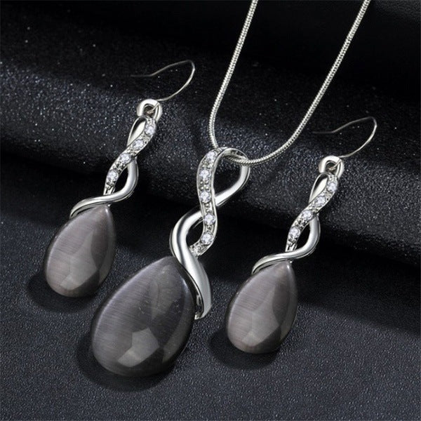 Fashion Opal Jewelry Sets For Woman Cubic zirconia Water Drop Necklace Pendant Earrings Statement Bridal Wedding Party Gift 1