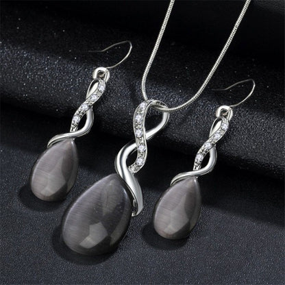 Fashion Opal Jewelry Sets For Woman Cubic zirconia Water Drop Necklace Pendant Earrings Statement Bridal Wedding Party Gift 1