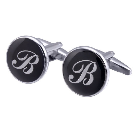 French Cufflinks black round Enamel Traditional letter Cufflinks 1126752458256