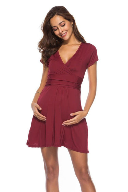 Deep V-Neck Maternity Short Sleeve Dress 1126890495772