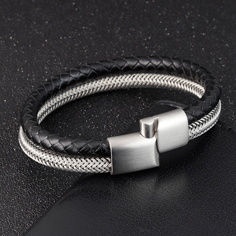 Men's multi-layer braided leather bracelet 11297117204353