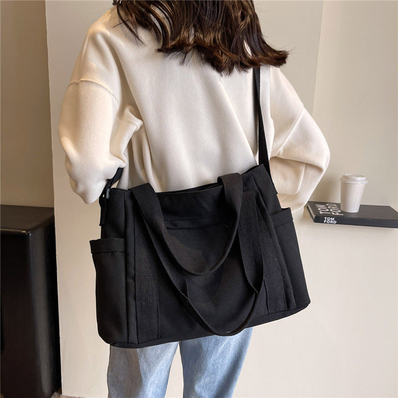 Large Capacity Shoulder Canvas Solid Color Bag For Women 1129767e 2932 4635 bb66 c94c37b7ac9e