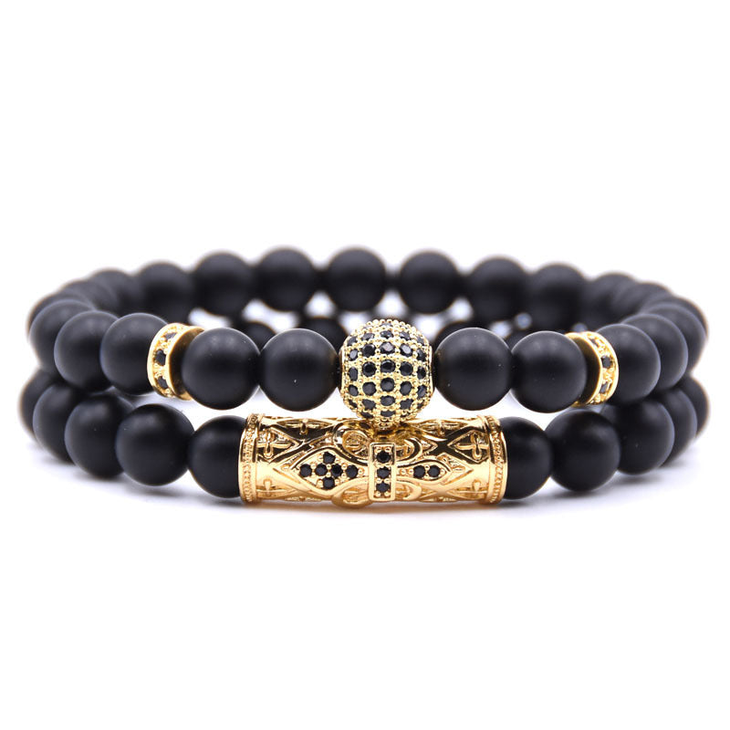 Natural frosted stone micro-inlaid ochre ball long tube double energy bracelet 1134804208996