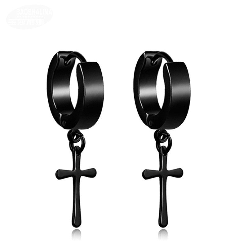 Men And Women Cool Trend Cross Titanium Steel Earrings 11606b54 c659 4ef9 b1f6 e1d2f0d041c0