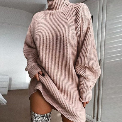 Solid Turtleneck Long Sweater Winter Warm Women Sweater Dress 1165884312107