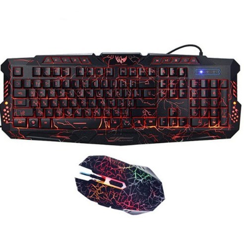 J10 tricolor backlight wired gaming keyboard set colorful luminous gaming mouse keyboard Russian keyboard 1177124747043