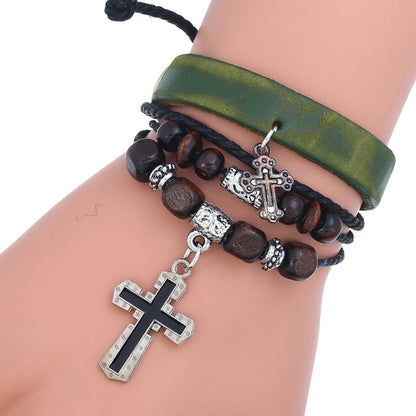 Beaded cross leather bracelet 1177269262156