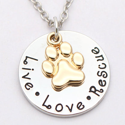 Pet Lover Dog Paw Necklace "Live · Love · Rescue" 11815956571404