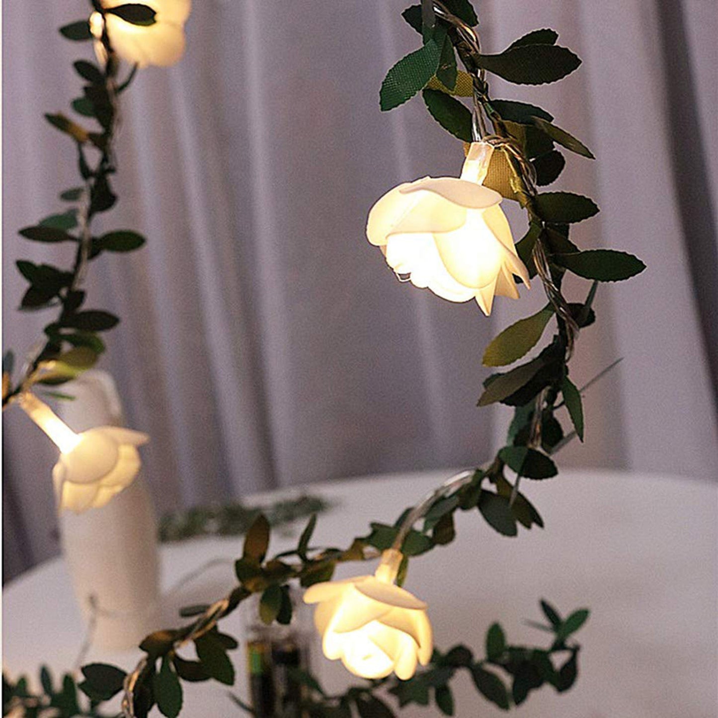 Rose Flower Vine String LED Lights Decoration Green Leaf Garland Battery USB Solar Powered Warm White Fairy Lights 1182869899