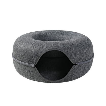 Four Seasons Available Cat Nest Round Woolen Felt Pet Dual-use Cat Nest Tunnel Interactive Training Toy Grey Felt Cat Nest 11