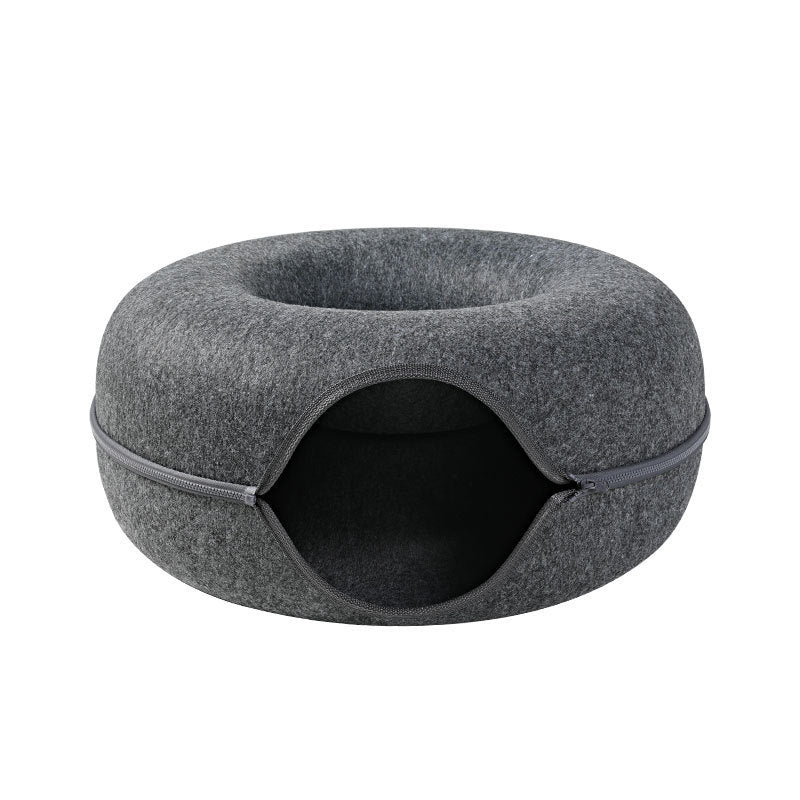 Four Seasons Available Cat Nest Round Woolen Felt Pet Dual-use Cat Nest Tunnel Interactive Training Toy Grey Felt Cat Nest 11