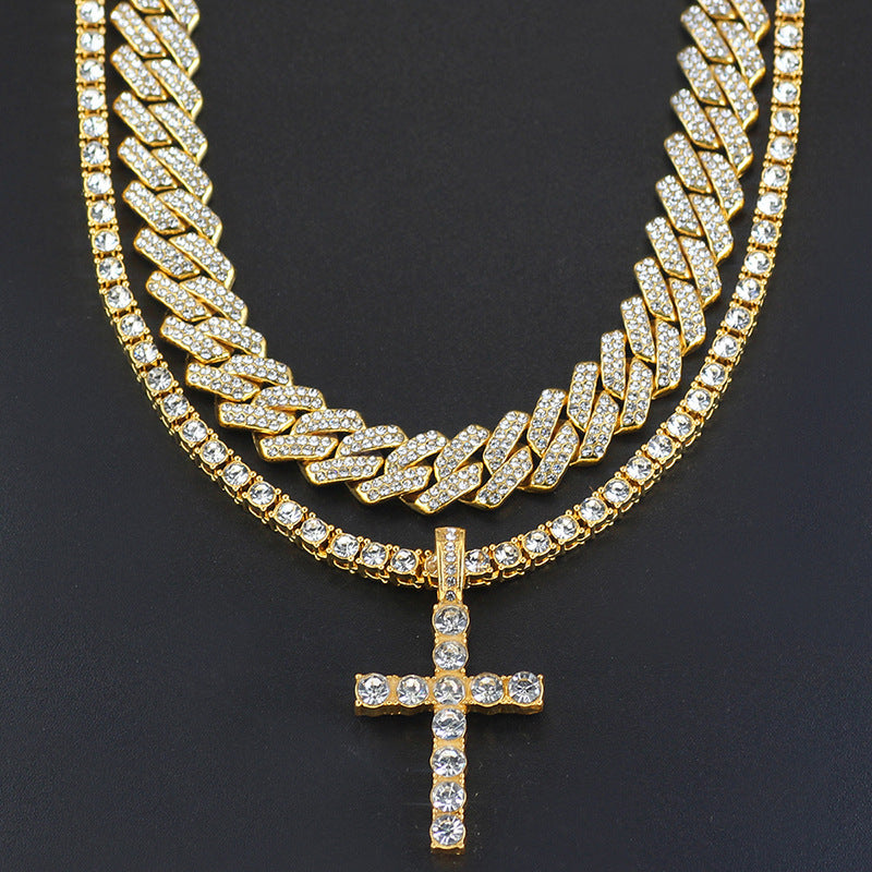 Cross 4.0mm Diamond Studded Single Row Men's Necklace 1188cc64 f5e8 41b4 ab88 068726925af4