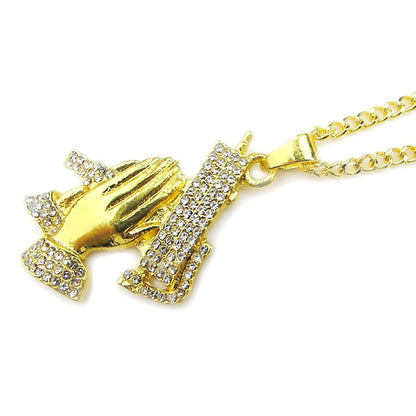 Hands praying hip hop men's chain jewelry long necklace 1191072963840