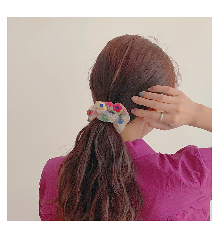 Embroidered flower mesh hair tie 1192917691019