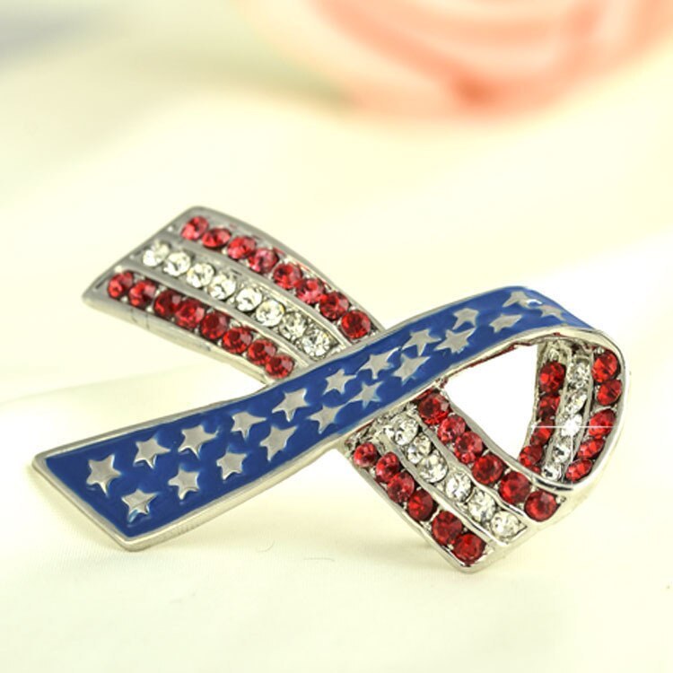 Green Alloy Clothing Pin Ribbon Brooch Diamond American Flag Brooch 1196368115430