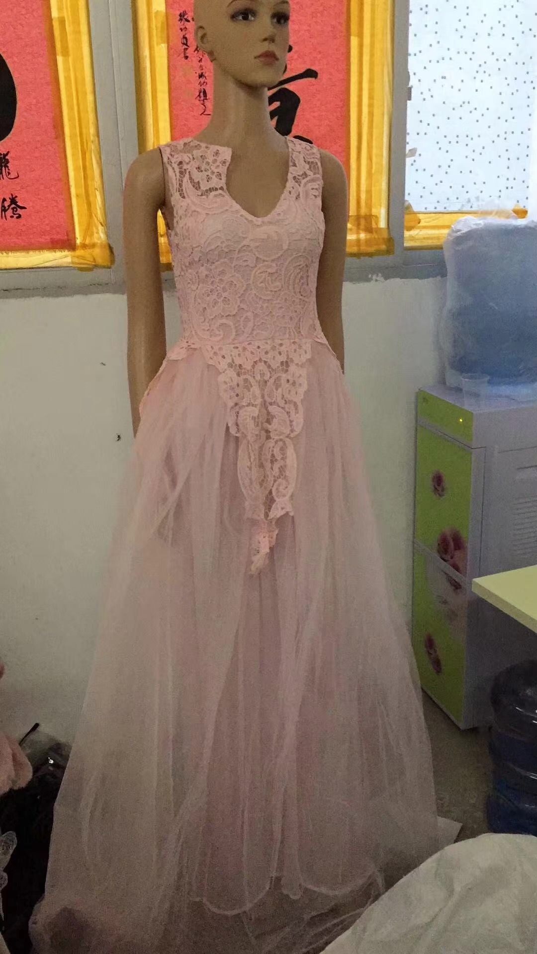 Women Wedding Dress Sleevless Flowers Lace Dress 1197582098460