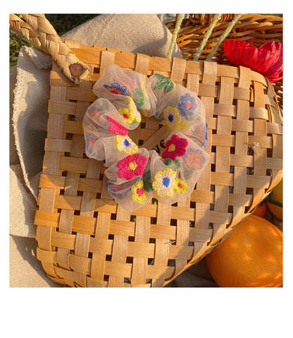 Embroidered flower mesh hair tie 1198867049662