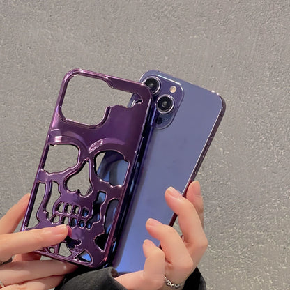 Luxury Plating 3D Skull Phone Case For I-Phone 14 Pro Max 13 12 11 Plus Breathable Glossy Hollow Out Gold Metallic Paint 11a0