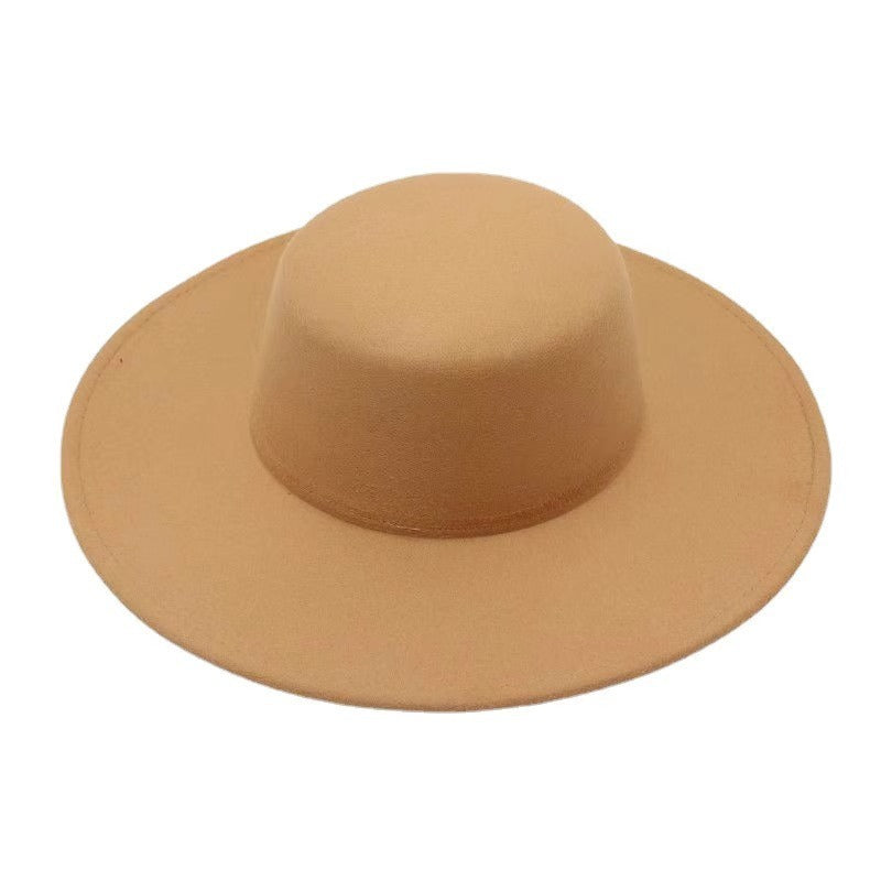 Flat Top Woolen Hat Big Brim Fedora Hat Hepburn Style 11be31c1 8c67 4e01 9f66 35d3c3b6ec21