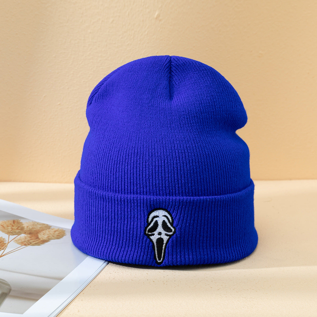 Halloween Dark Embroidered Ghost Face Skeleton Head Fashion Autumn And Winter Warm Fashion Men's And Women's Knitted Hat 11ce