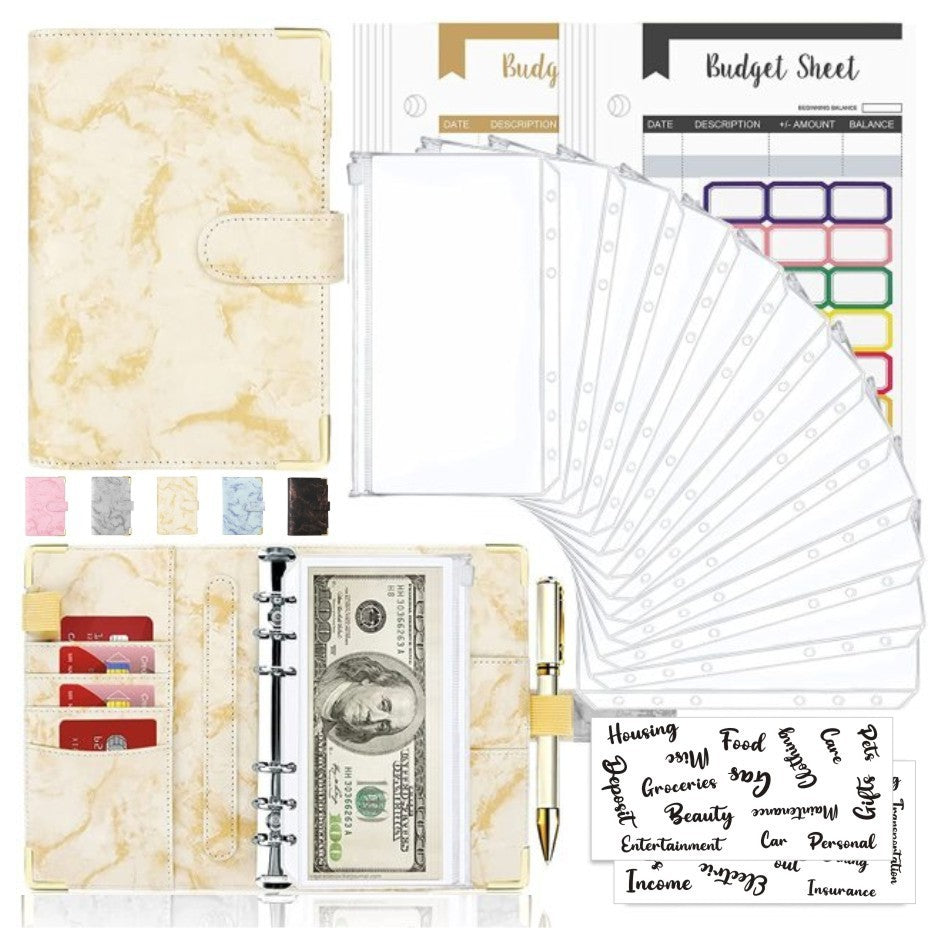 Spot Cross-border A6 Loose-leaf Binder Journal Book Marbling Notebook Leather PU6 Hole Loose Spiral Notebook Cash Budget 11d1