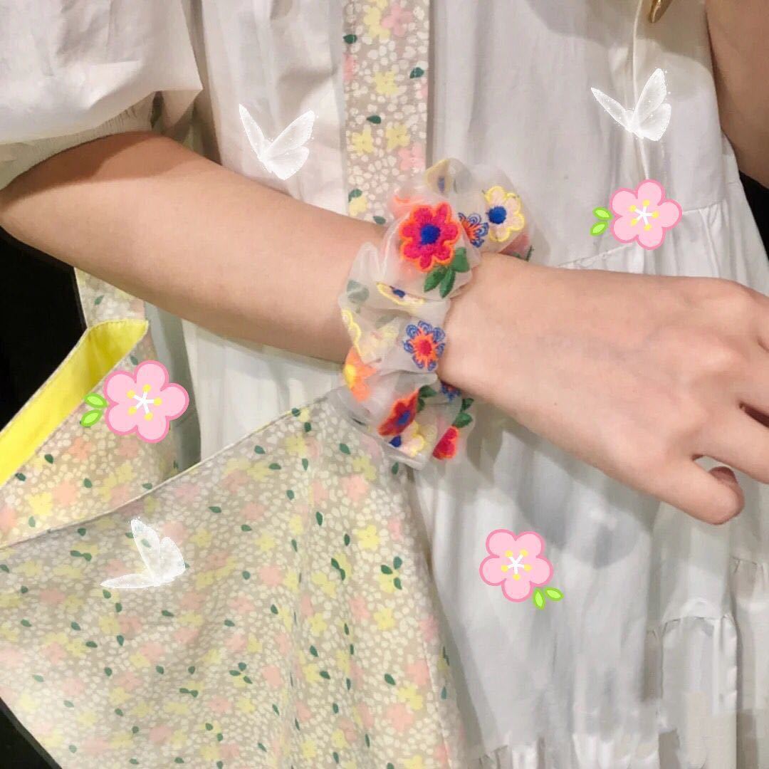 Embroidered flower mesh hair tie 1204598117430