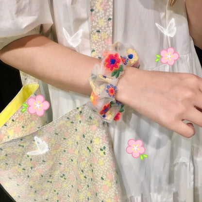 Embroidered flower mesh hair tie 1204598117430