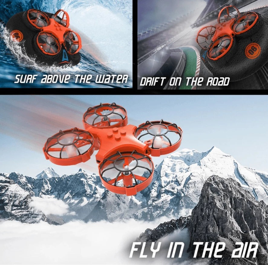 RC Boat Water Land And Air Four-Axis  Hovercraft Three-in-one Multi-function Toy One-button Tumbling Mini Drone 1206173838514