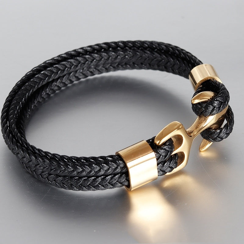 Stainless steel leather bracelet leather cord 1214492996839