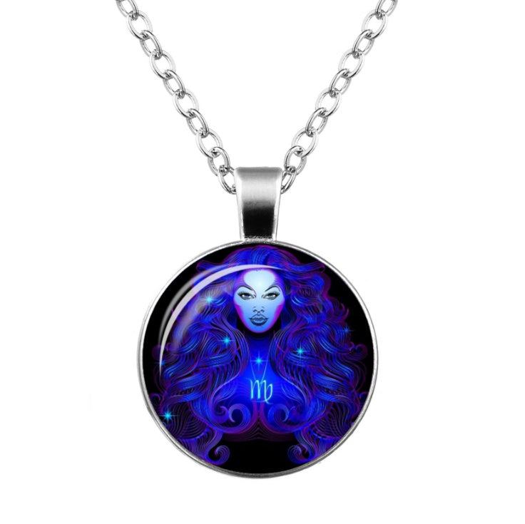 Twelve Constellation Time Gemstone Glass Pendant Necklace 1216327054973