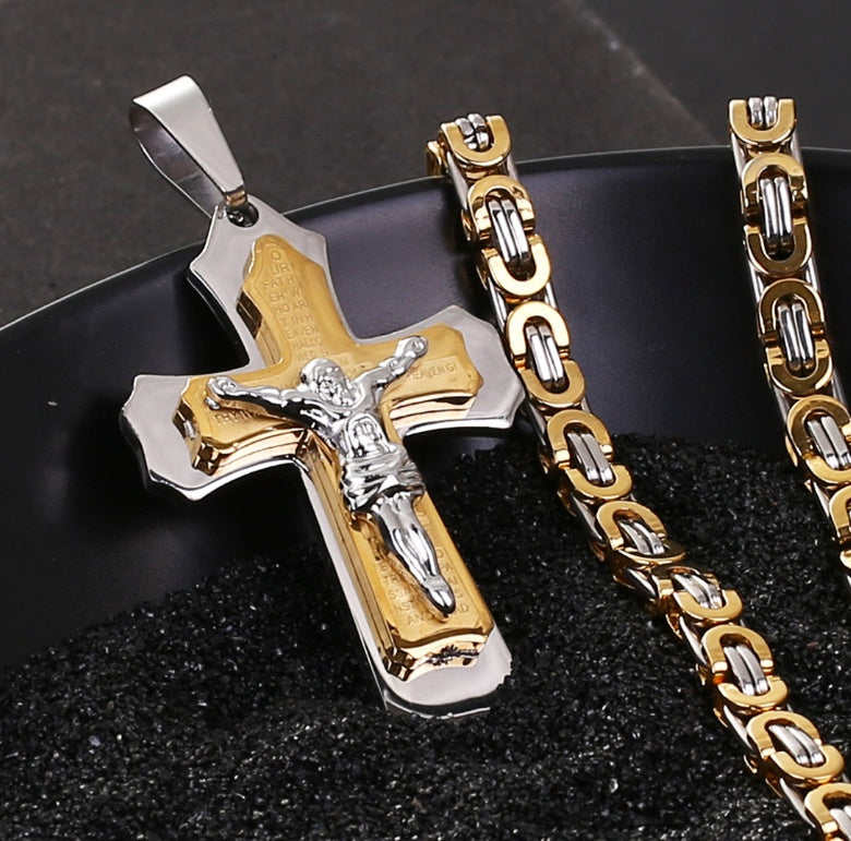 Jesus Bible Scripture Golden Cross Titanium Steel Pendant Necklace 1218593412823