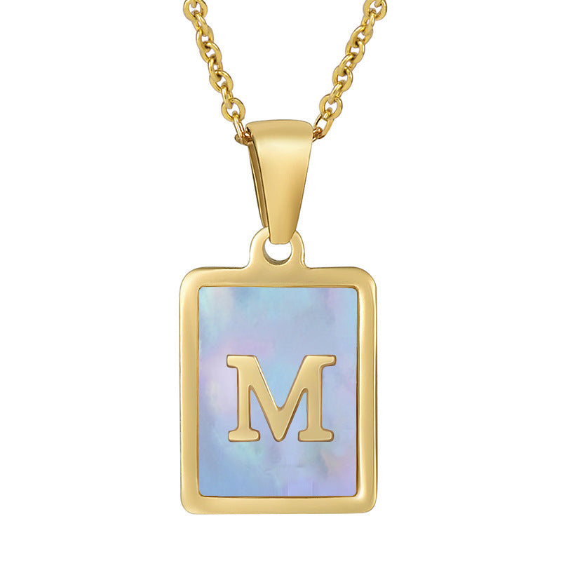 Titanium Steel 26 English Letter Necklace Blue Shell 12206f7d 446e 49b5 bcc4 bcf8ea2f8767