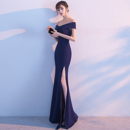 Banquet evening dress word-shoulder fishtail dress 1223993266880