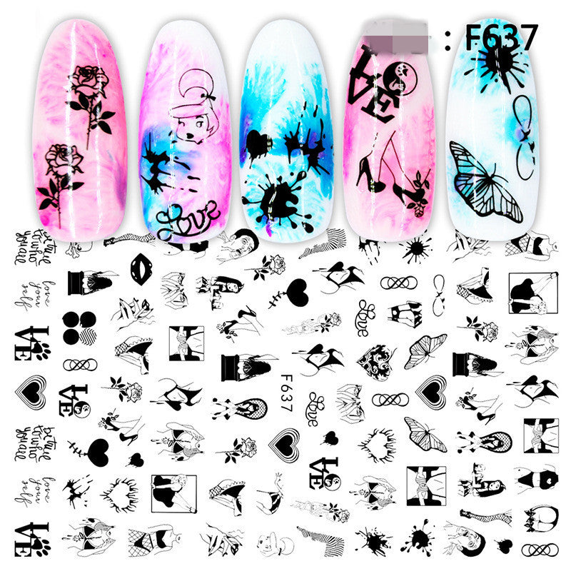 1pc Flowers Rose Red Black Sliders Adhesive Decoration Nail Art Stickers Russian Design 3D Adhesive Slider Decals - HD Wireless Product #8