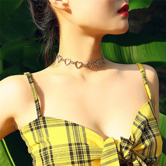 Temperament Geometric Personality Accessories Simple Hollow Love Single Layer Necklace 1233664532604