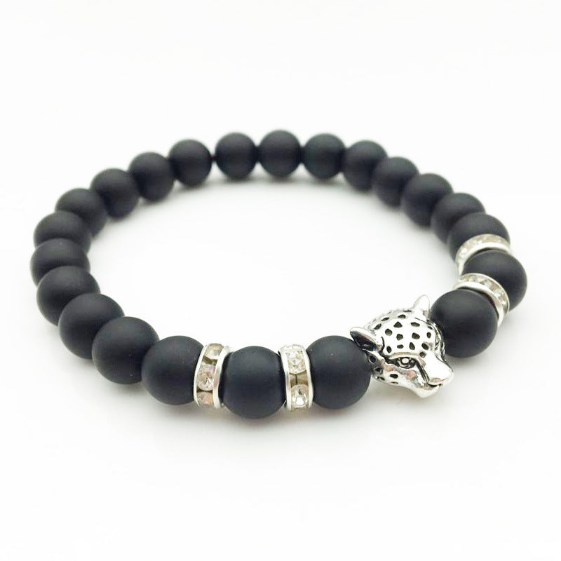 8mm Natural Stone Lava Stone Bead Bracelet For Men Leopard Head Leopard Pendant Charm Bracelet Handmade Jewelry - HD Wireless Product #6