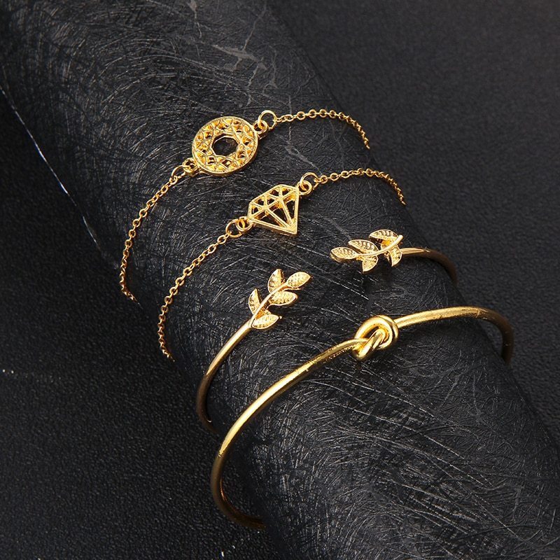 Tocona  T Fashion Bohemia Leaf Knot Hand Cuff Link Chain Charm Bracelet Bangle For Women Gold Bracelets Femme Jewelry 6115 12