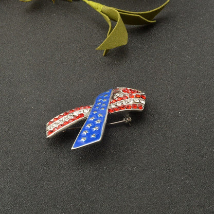 Green Alloy Clothing Pin Ribbon Brooch Diamond American Flag Brooch 1247348471056