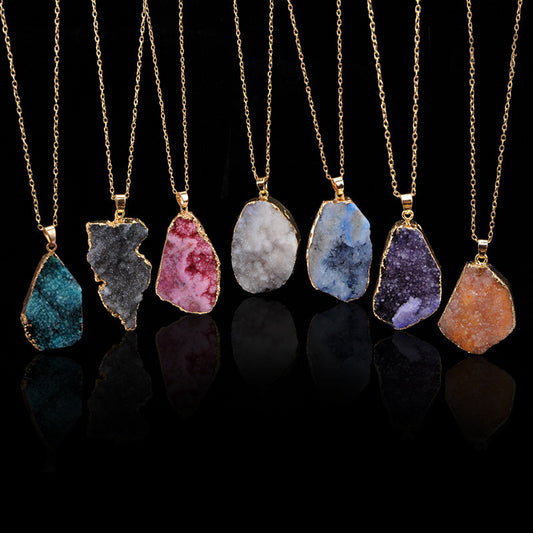 Natural rough stone hole unpolished pendant necklace clavicle chain neck chain sweater chain accessories 1249489618938
