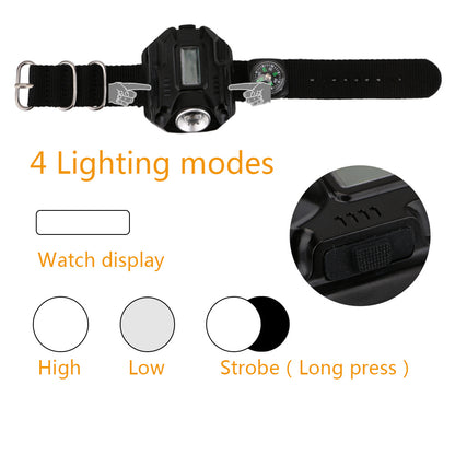 LED watch flashlight flashlight portable light USB charging 4 mode light tactical flashlight time display with compass 125441
