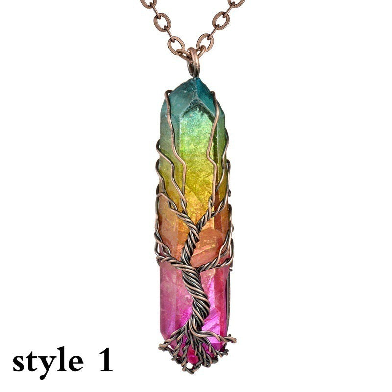 Natural white crystal color plated hexagonal pillar pendant 1260666072990