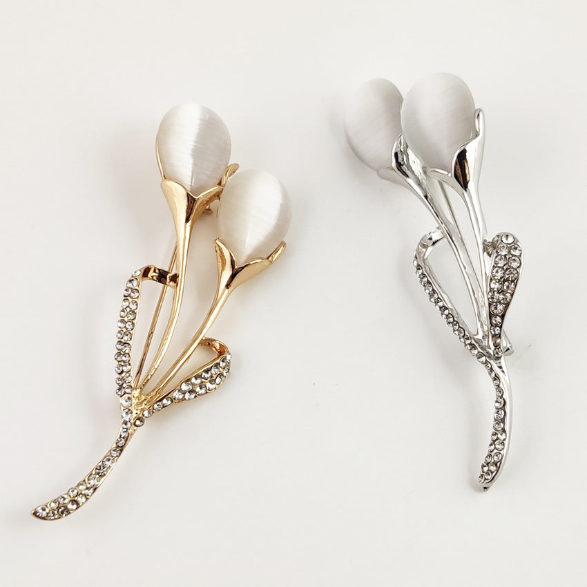 Fashion Opal Stone Tulip Brooch Pin Elegant Jewelry Flower Brooches Rhinestone 126147564049